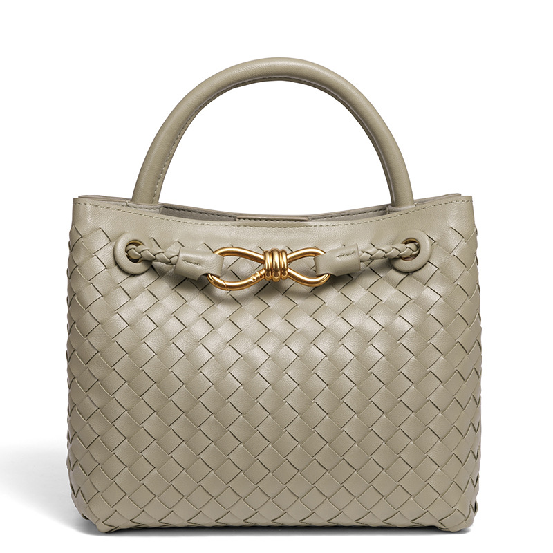 Handmade woven bag horizontal handbag bow design rope buckle large capacity single shoulder diagonal cross women's bag