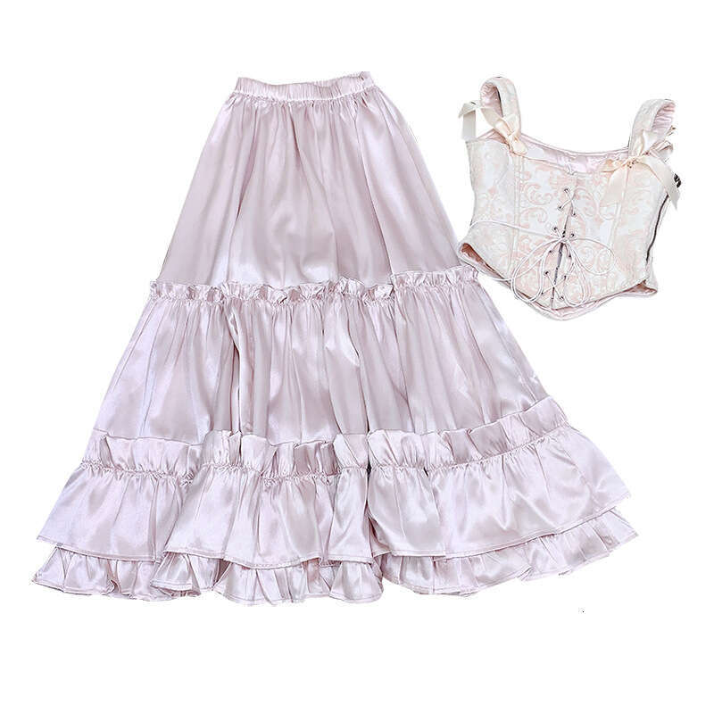 Elegant French Court Princess Dress Jacquard Fishbone Corset Design Ruffled Satin Skirt Stylish Slimming Fashion Daily Party Summer Women Outfit MAKOU