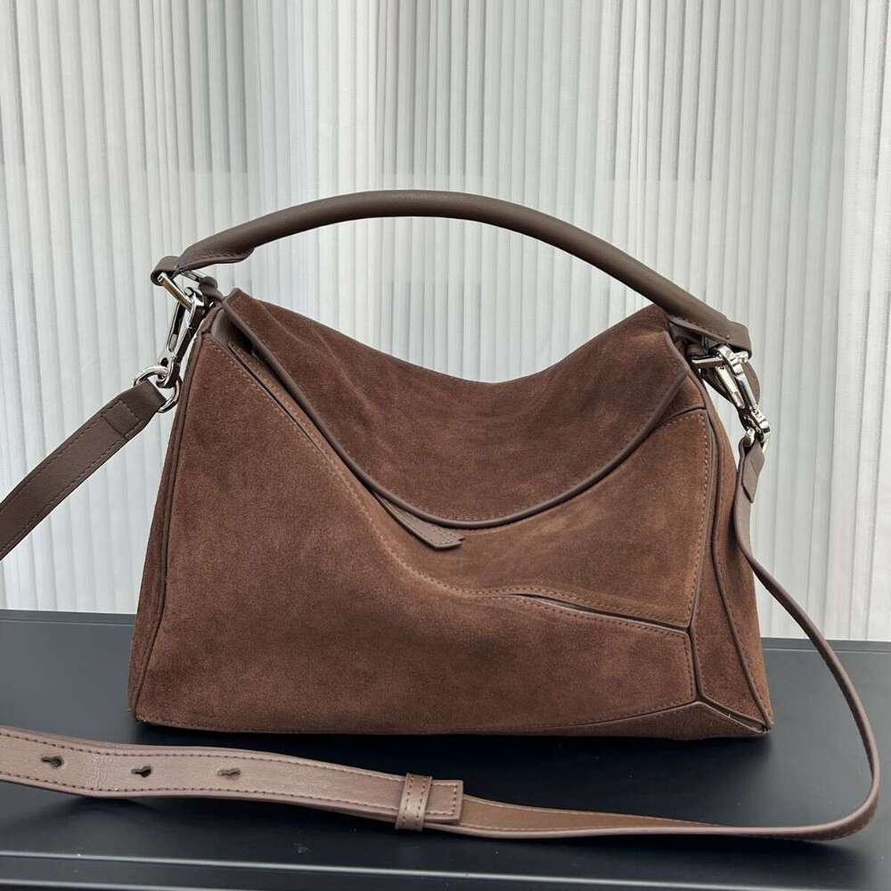 Elegant Frosted Cowhide Geometric Pillow Bag Diamond Texture Suede Design Large Capacity Fashion Women Commute Shoulder Crossbody Daily Handbag SENYY
