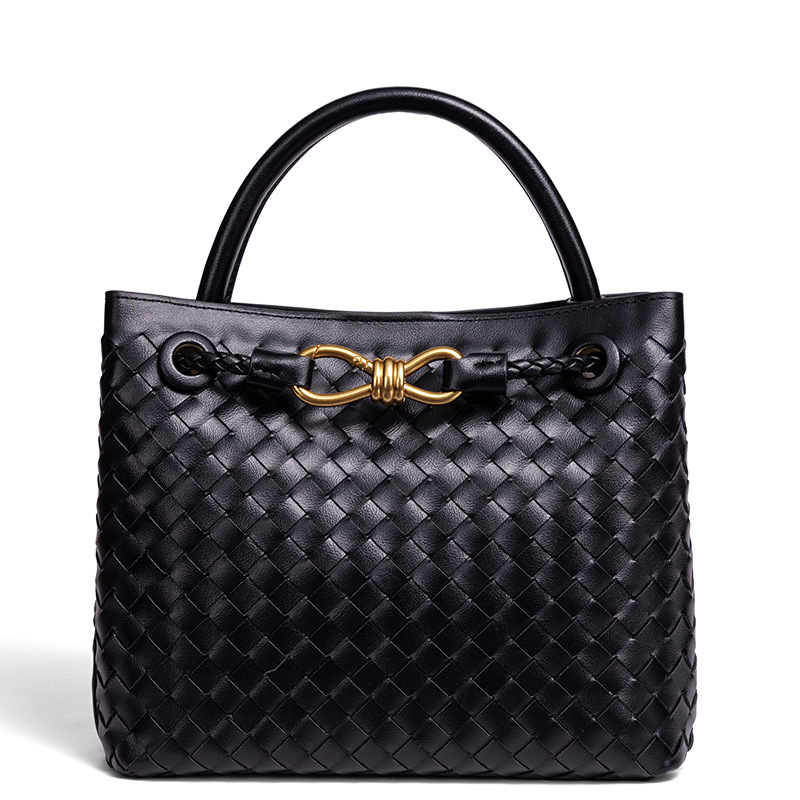 Handmade woven bag horizontal handbag bow design rope buckle large capacity single shoulder diagonal cross women's bag