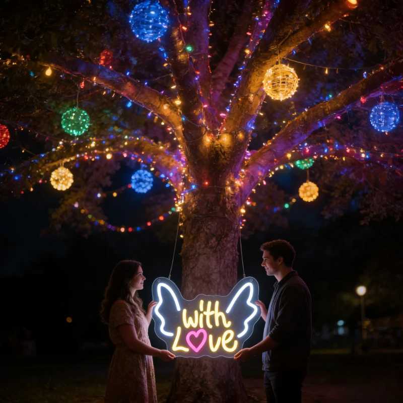 With Love Heart Cloud Wing Shape LED Neon Sign for Bedroom Wedding Valentine Gift Romantic Home Decor Wall Art Lighting H260520