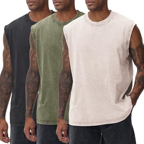 Mens Designer T Shirts Pure Cotton T Shirts American Washed Sleeveless Tank Top Retro Round Neck Heavyweight Casual Vest
