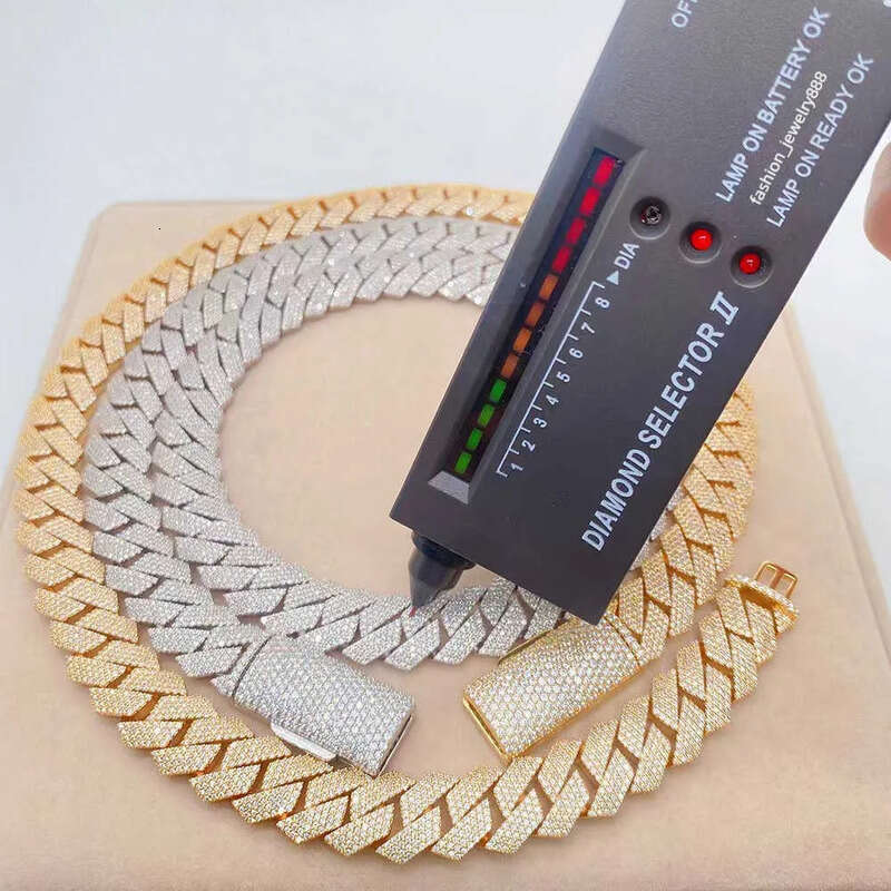 moissanite necklace cuban link chain 20mm 4 row full diamond ice out vvs pass diamonds tester stainless steel plating hiphop men's jewelry bracel