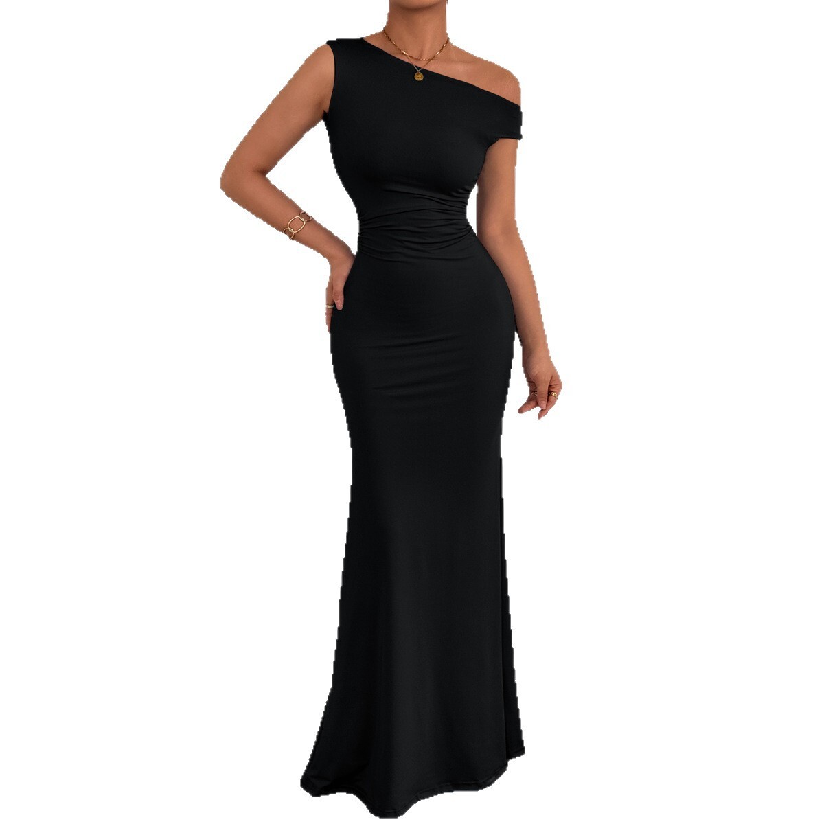 Dresses for Women Designer Asymmetrical Off Shoulder Ruched Waist Mermaid Maxi Dress Elegant Formal Evening Party Gown