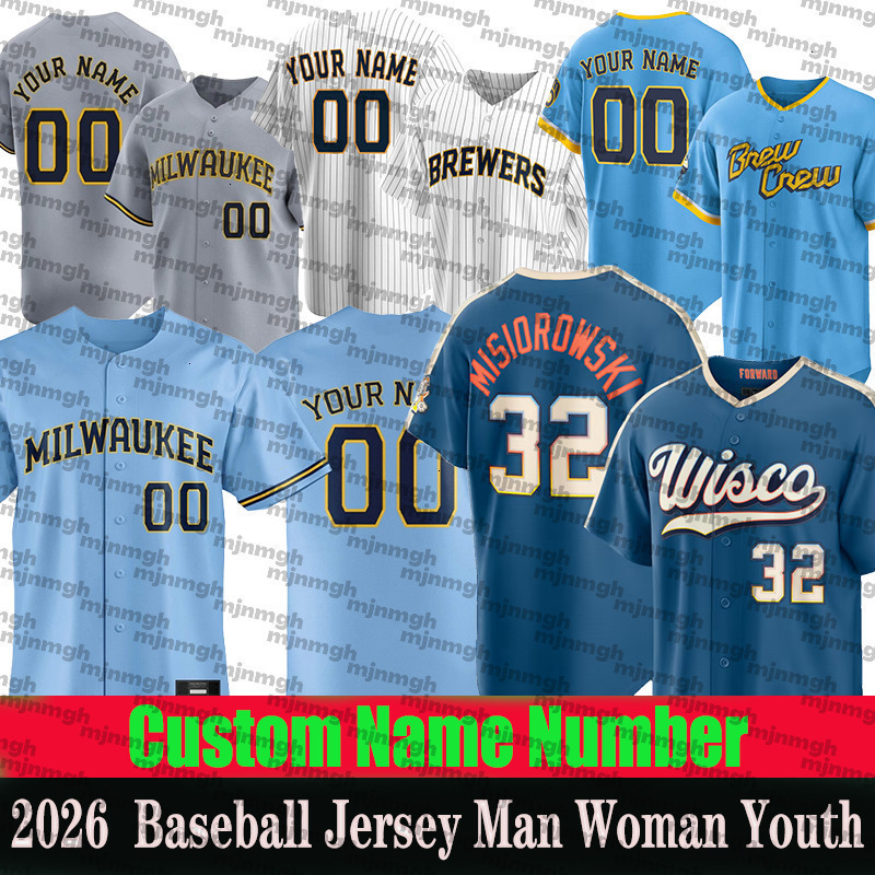 Milwaukees Brewers Jersey 22 Christian Yelich 11 Jackson Chourio 12 Rhys Hoskins 10 Sal Frelick Brewer Jersey 2026 Brewers city custom Baseball Jersey