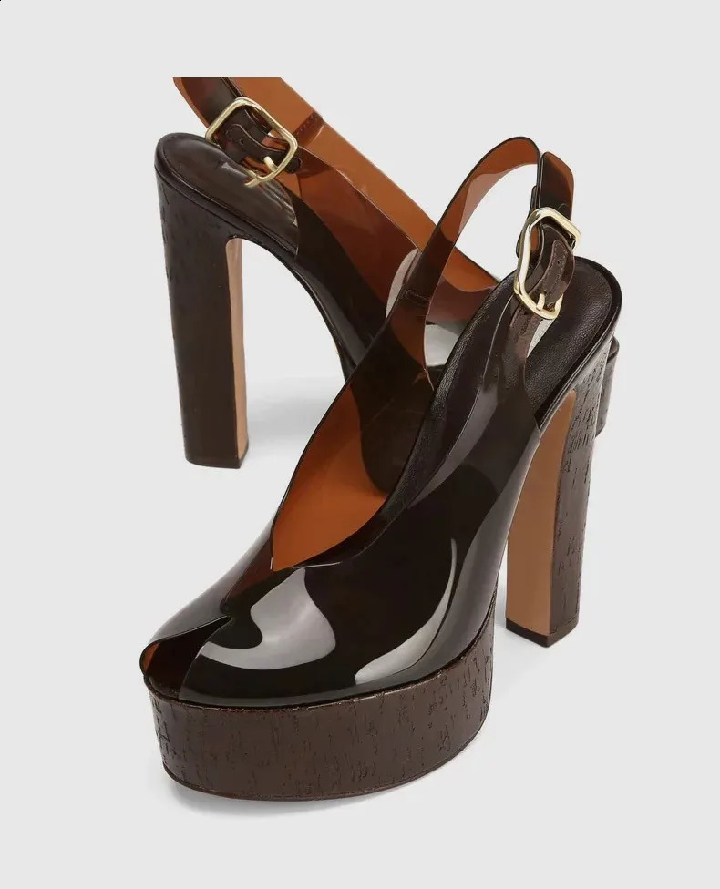 Womens summer thick soled high-heeled sandals fashionable transparent plus size womens 34-44 plus size sandals 260520 - view 7