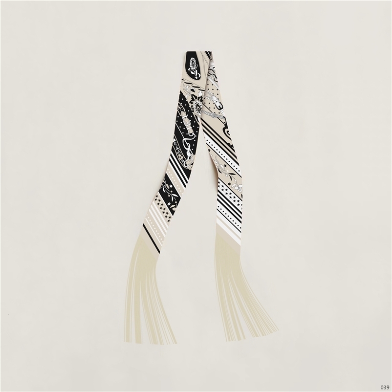 130x5cm tassel Europe Spring Cashew Nut Womens Decorative Small Silk Scarf Hair Band Binding Bag Handle Scarf 260519 - view 6