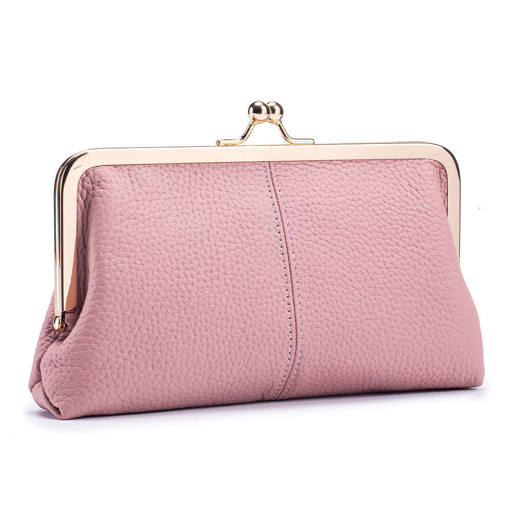 Simple and stylish clip genuine leather long clutch top-layer cowhide clasp storage bag, large-capacity phone bag for women - view 7