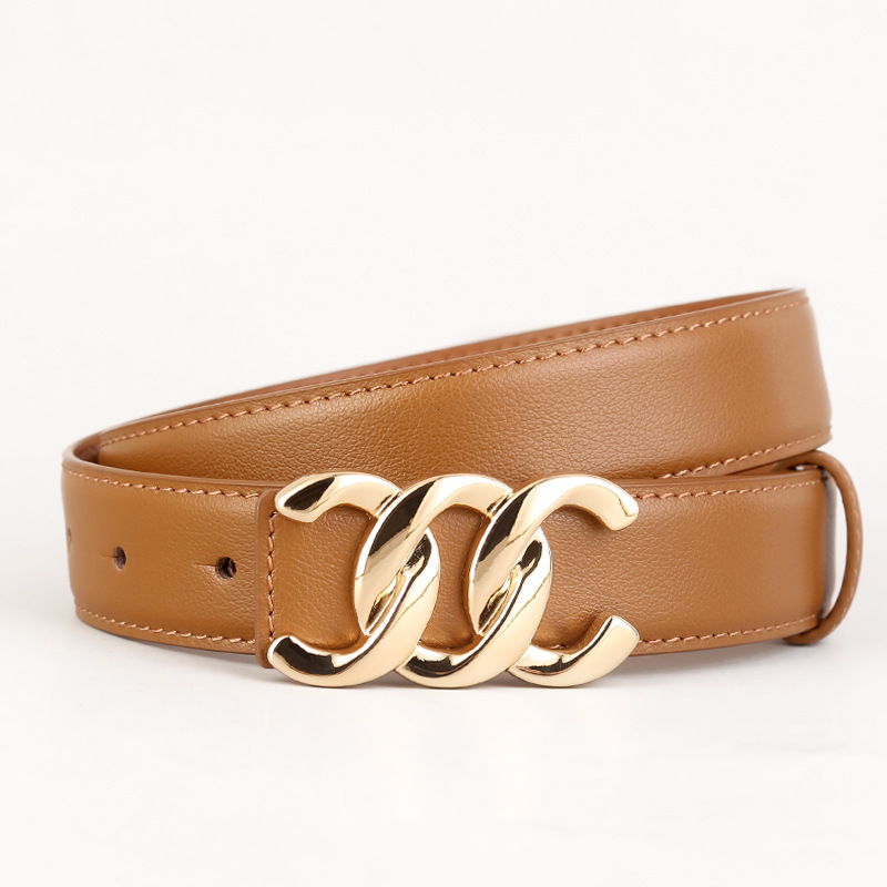 Women's Genuine Leather Belt, Fashion Smooth Buckle Waist Belt with Black Leather Strap and Golden Copper Decorative Buckle - Stylish Accessory for Dr - view 6