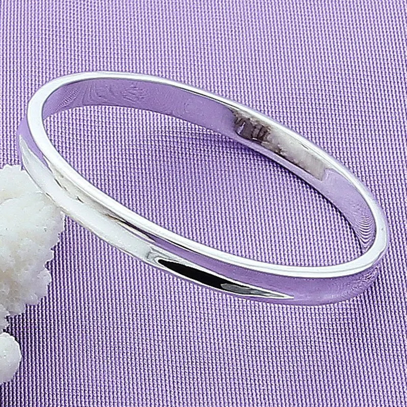 925 Sterling Silver Womens Bangle The Gift for Mothers Day Fashion Concave n Smooth Shiny Silver Bracelet Jewelry260518 - view 5