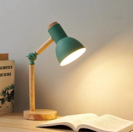 Creative Nordic Table Lamp Wooden Art LED Turn Head Simple Bedside Desk Light/Eye Protection Reading&Bedroom Study Lamp