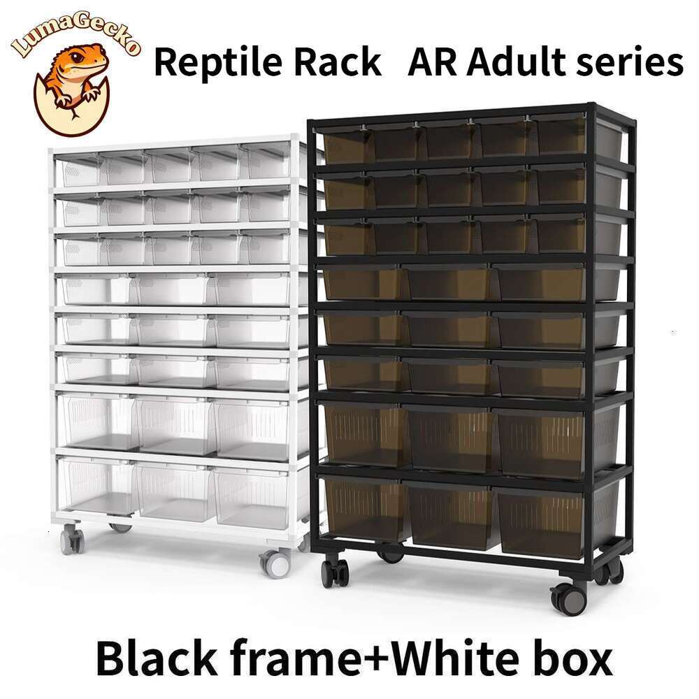 AR Adult Series: Reptile Rack Habitat Black Aluminum Alloy White Box Reptile Pet Snake Leopard Print Eyelash Giant Gecko Breeding Enclosure Cage