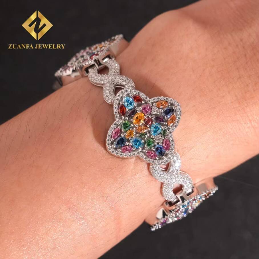 Factory Direct Mens 10mm Multicolor Moissanite Bracelet with Moissanite Diamond Shine Elegant Luxury Jewelry Bracelet