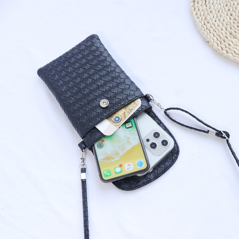Mini Small 2021 New Korean Version Large Screen Phone for Women Vertical Woven Leather Shoulder Crossbody Bag Coin Purse