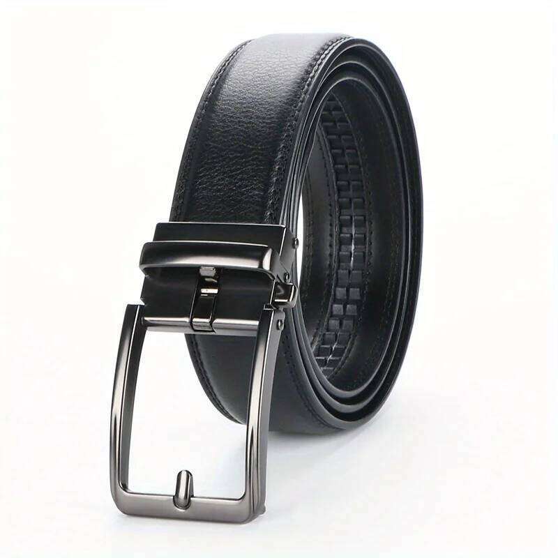 Original Genuine Leather Ratchet Belt - Adjustable Alloy Click Automatic Buckle, High-Quality Leather, Casual Business Style J260520