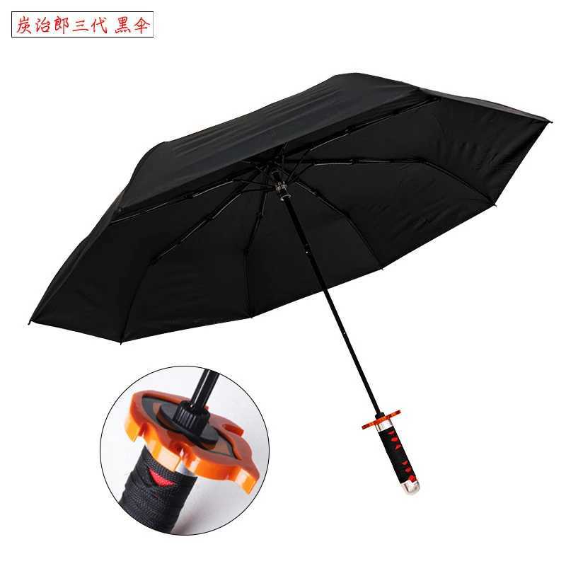 Kamado Tanjirou Katana Sunny Rainy Umbrella 3 Fold Sunscreen Rain-proof Demon Slayer One Piece BLEACH Japanese Sword Roronoa Zo C260520