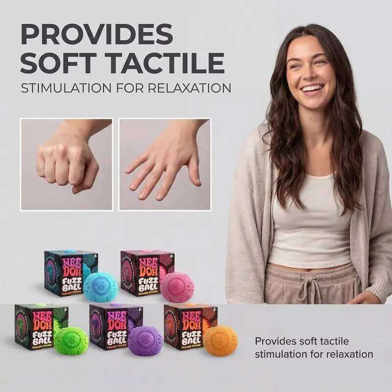 2026 New Nee Doh Fuzz Ball Squeeze Soft Fluffy Flower Power Portable Stress Relief Relieves Anxiety Fidget Squishy Toy J260520