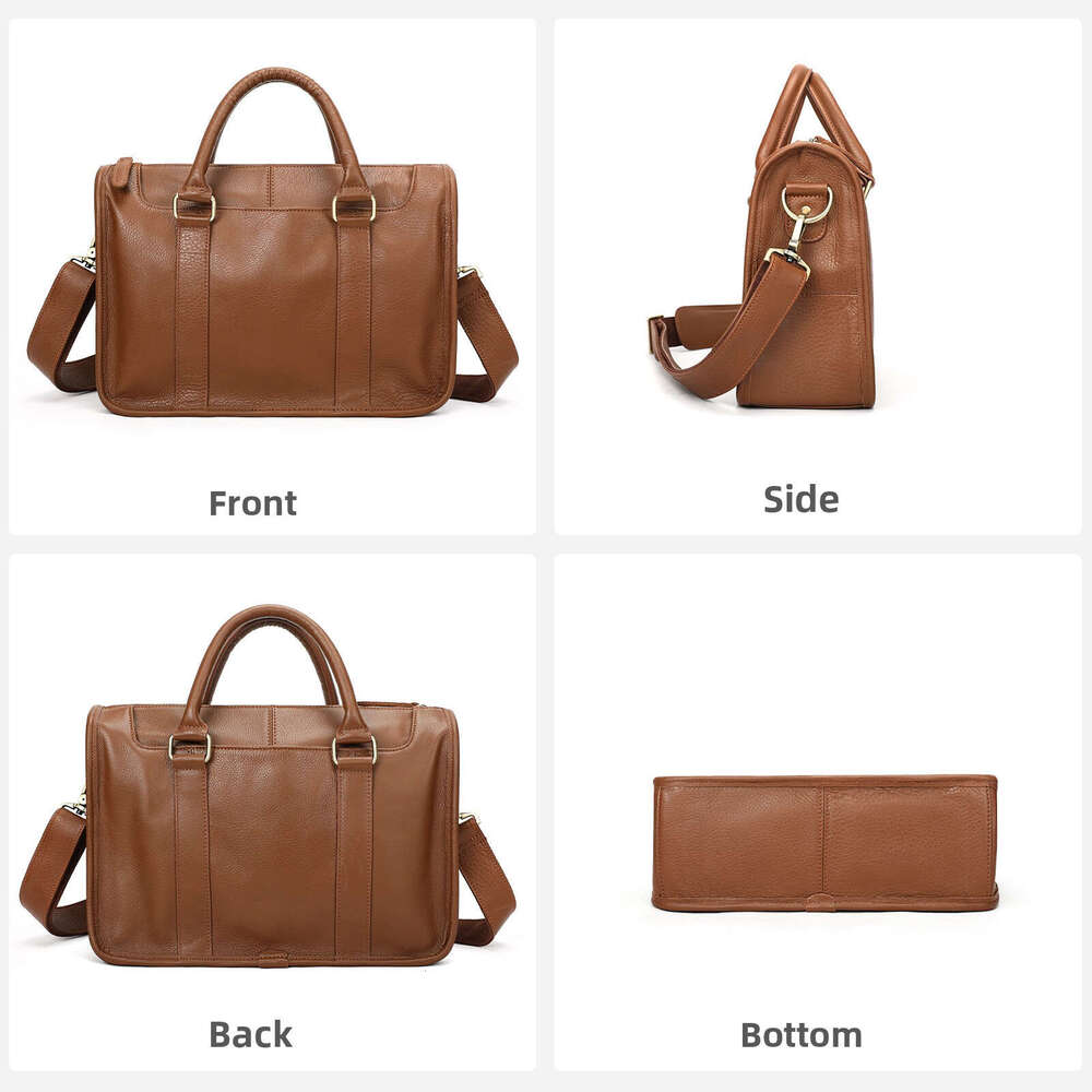 Men Classic Genuine Leather Business Handbag Premium Cowhide Material Casual Versatile Shoulder Crossbody Bag Stylish Travel Office Commute Briefcase 
