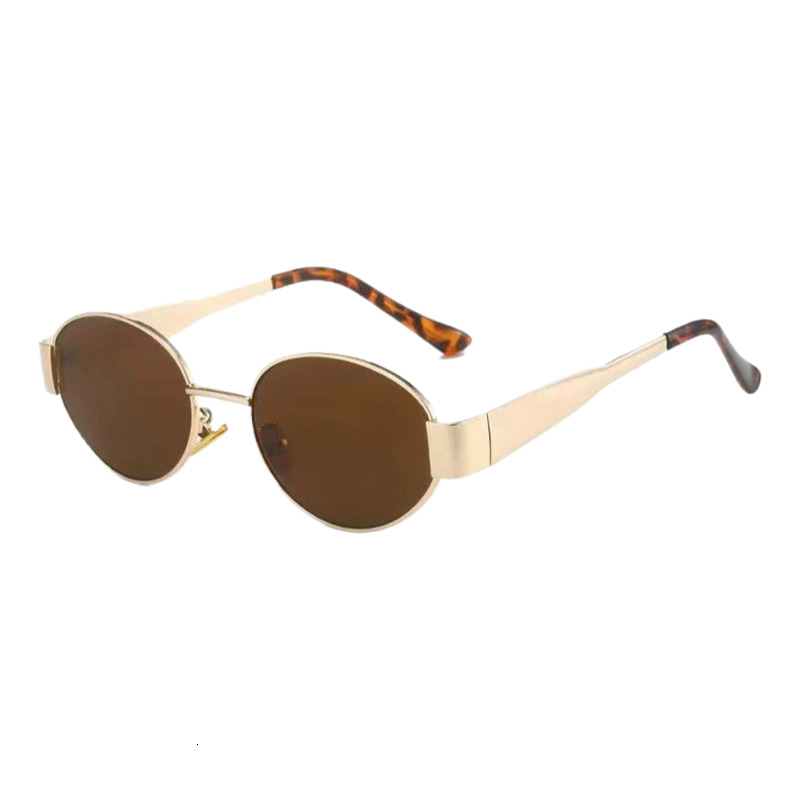 Women's Sport Sunglasses, Frameless Gold PC Cycling Sunglasses with Brown Gradient Lenses, UV380 Protection, Retro Oval Adumbral Style for Outdoor Rid
