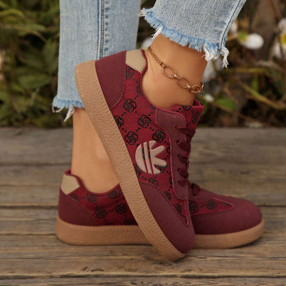 New European and American Spring Casual Plus-Size Color-Block Women's Sneakers, Lace-Up Thick-Soled Sports Shoes for Cross-Border Trade