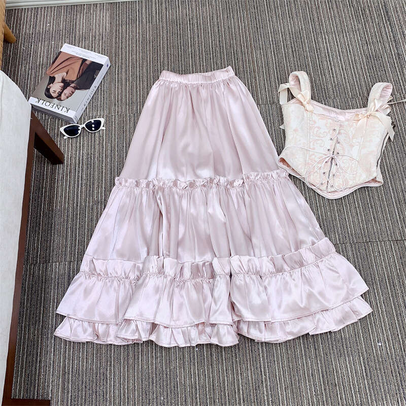 Elegant French Court Princess Dress Jacquard Fishbone Corset Design Ruffled Satin Skirt Stylish Slimming Fashion Daily Party Summer Women Outfit MAKOU