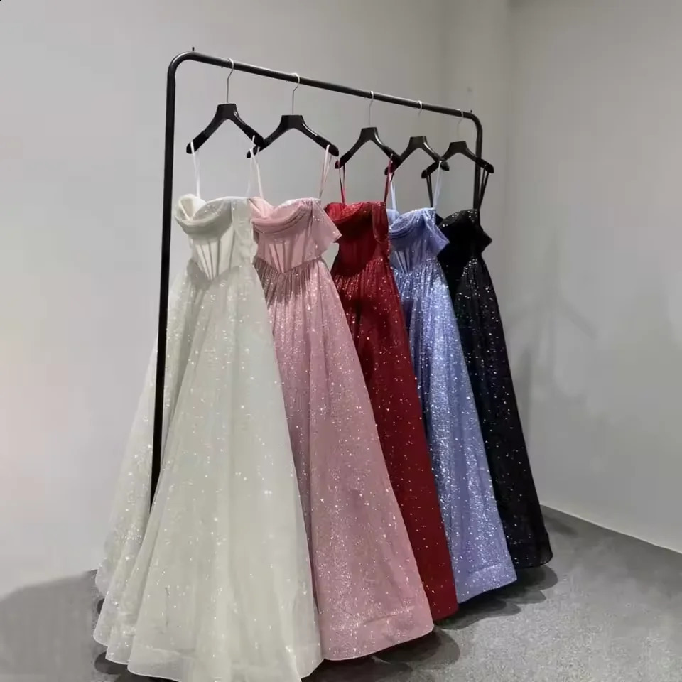 Customized Moden Prom Dress 2026 Glitter Tulle Off the Shoulder Wedding Party Boatneck Aline FloorLength Evening Gowns 260520 - view 7