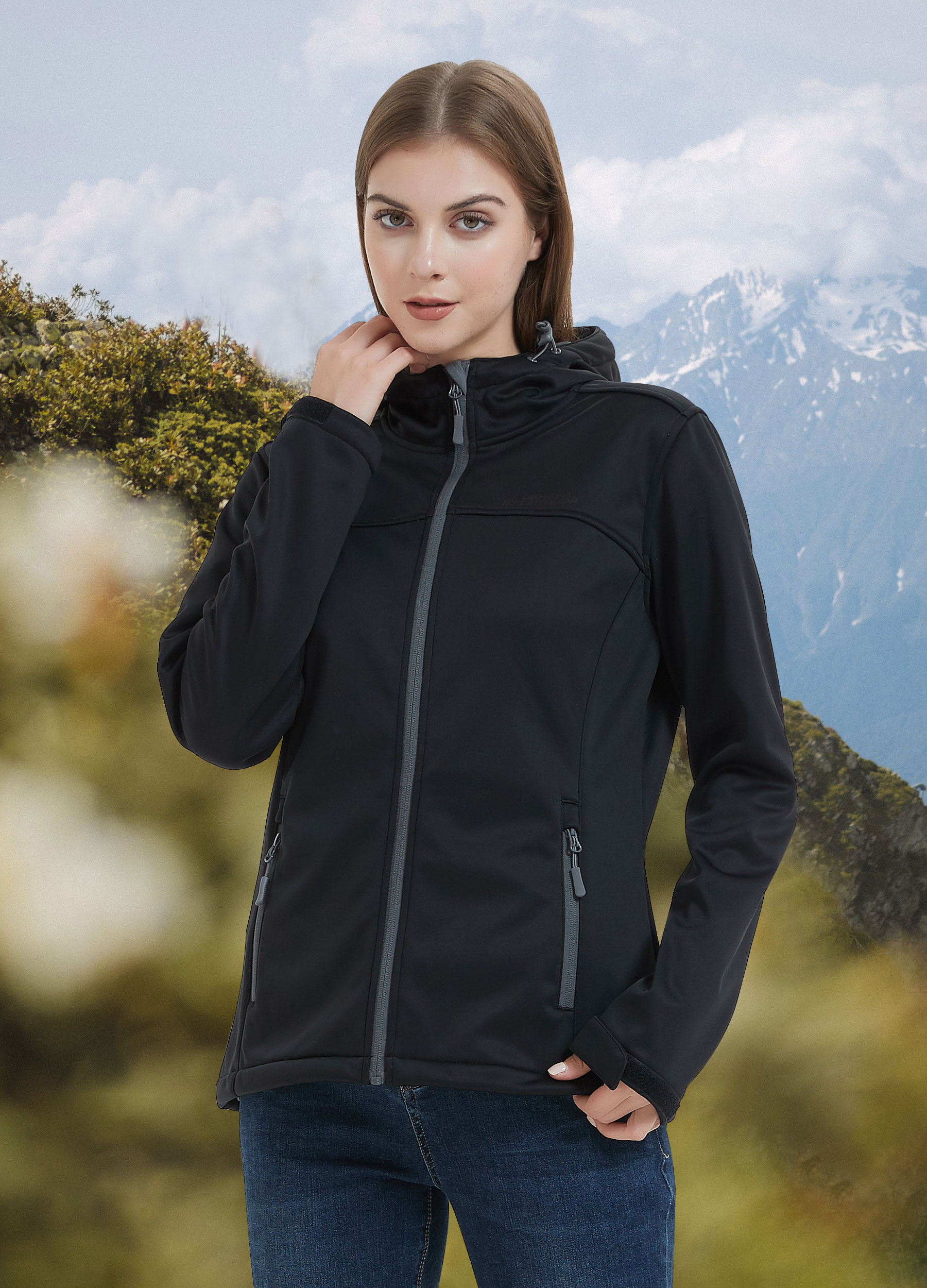 Women's Waterproof Breathable Jacket, Fleece Lined Hooded Transition Coat, Windproof Outerwear for Running, Hiking, Camping & Daily Wear