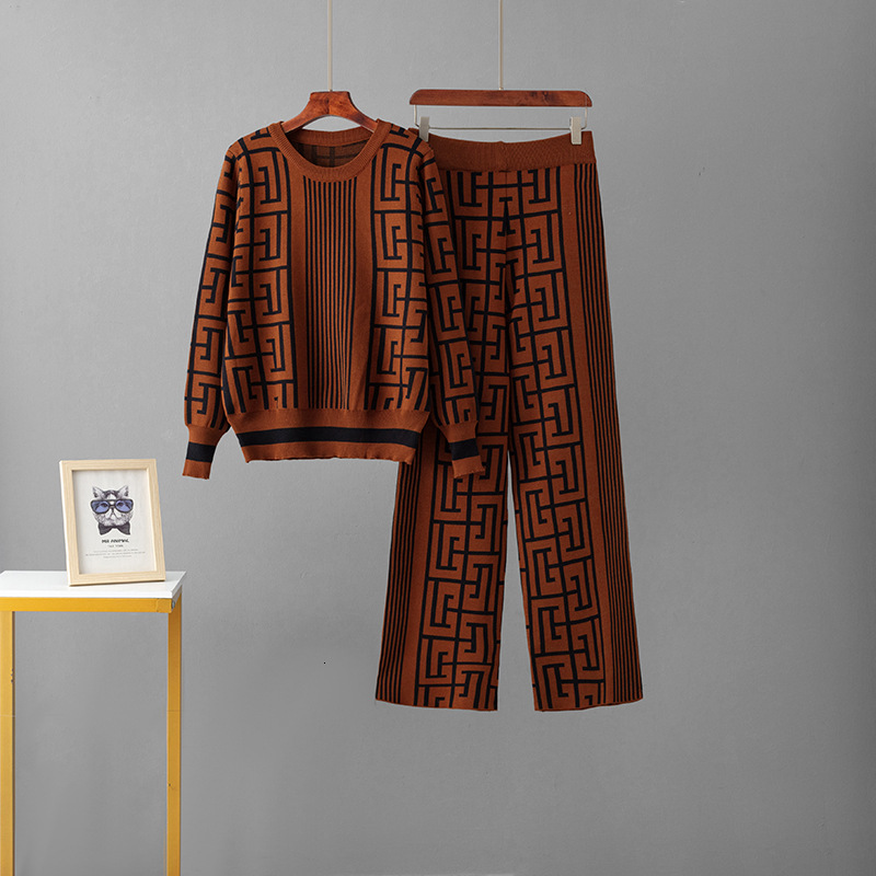 Suit For Women Knitted Pullover Sweater Wide Leg Pants European Style Trendy Casual Matching Outfit - view 5