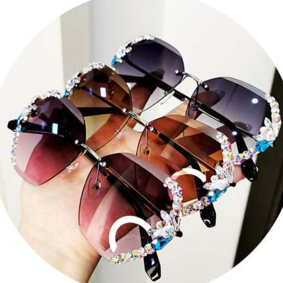 Women's Sport Rhinestone Sunglasses, Frameless Gradient Brown Lenses, Rhinestone-Embellished PC Frame, UV380 Protection, Casual Fashion Eyewear for Ou - view 7