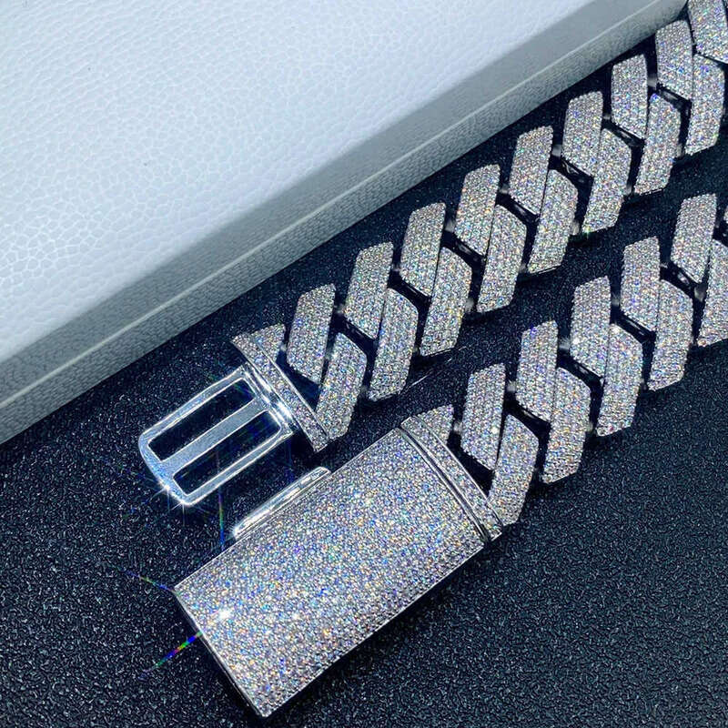 moissanite necklace cuban link chain 20mm 4 row full diamond ice out vvs pass diamonds tester stainless steel plating hiphop men's jewelry bracel