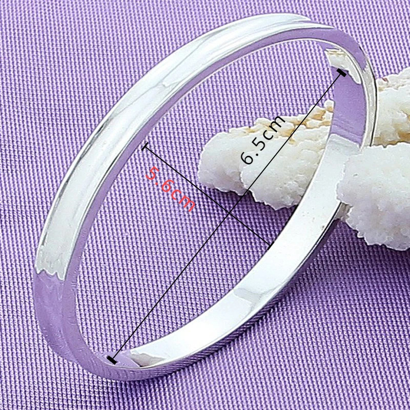 925 Sterling Silver Womens Bangle The Gift for Mothers Day Fashion Concave n Smooth Shiny Silver Bracelet Jewelry260518 - view 3