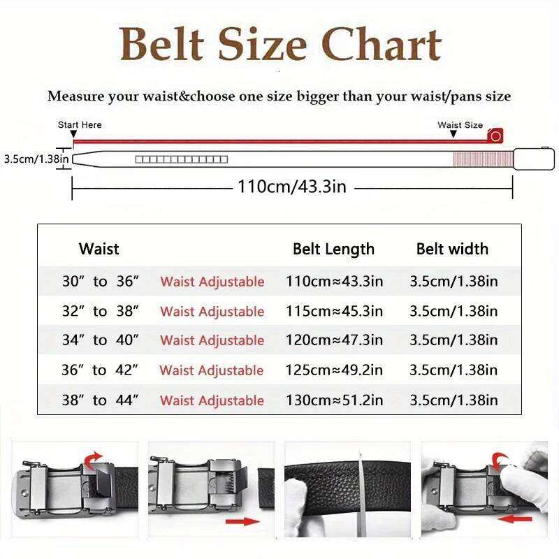 Original Genuine Leather Ratchet Belt - Adjustable Alloy Click Automatic Buckle, High-Quality Leather, Casual Business Style J260520