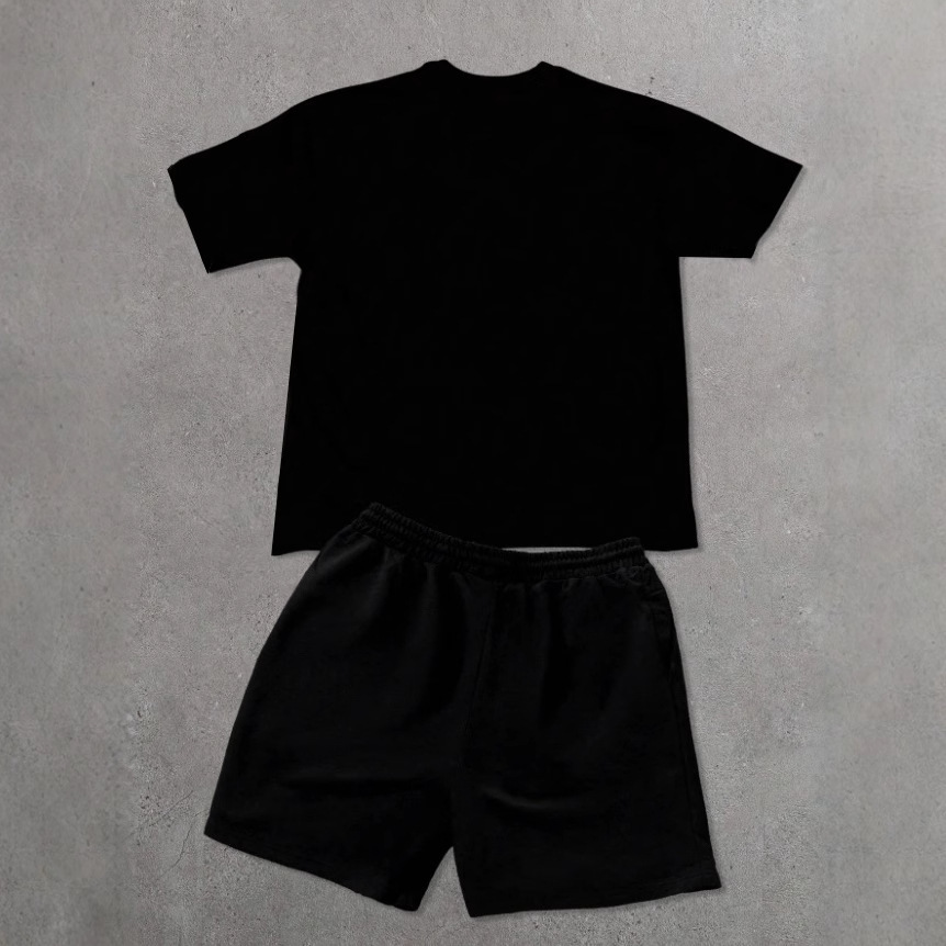Set For Men Flame Pattern Print Drawstring Short Sleeve Top And Shorts Casual Summer Outfit