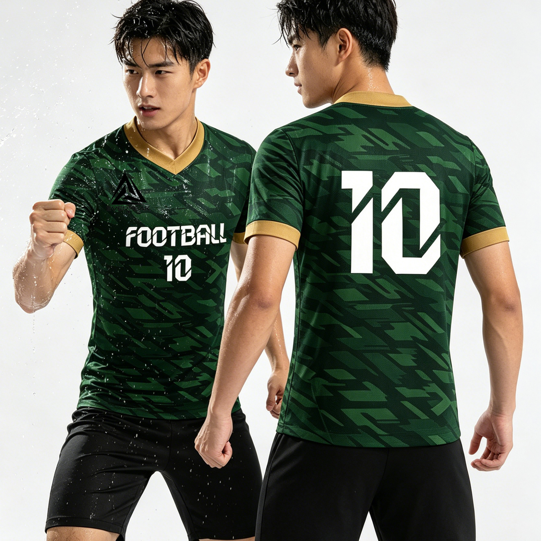 Custom Soccer Jersey Set Men Dark Green Camo with Gold Trim Football Uniform with Shorts Personalized Name Number Breathable Quick Dry Kit - view 5