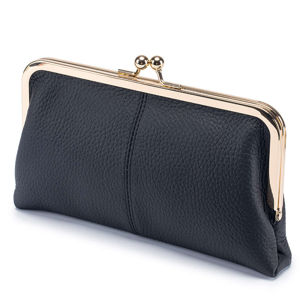 Simple and stylish clip genuine leather long clutch top-layer cowhide clasp storage bag, large-capacity phone bag for women - view 6