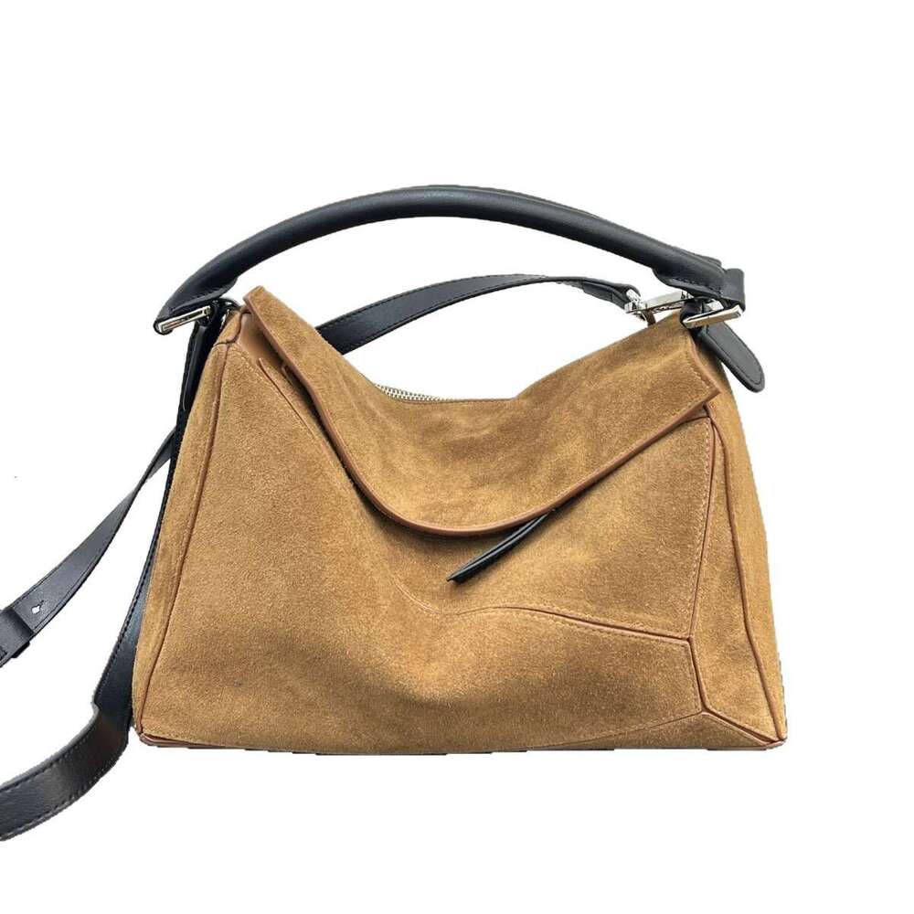 Elegant Frosted Cowhide Geometric Pillow Bag Diamond Texture Suede Design Large Capacity Fashion Women Commute Shoulder Crossbody Daily Handbag SENYY