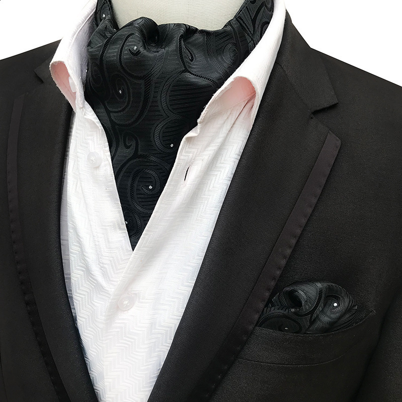 Hi-Tie Silk Christmas Mens Elegant Ascots Jacquard Hankerchief Cufflinks Vintage Cravat Scarf For Male Party Xmas Gift 250115