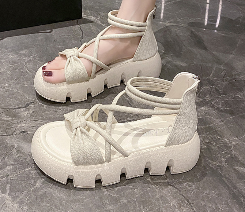 Fashion Woman Gladiator Sandals Ladies Wedge Shoes Female Lace Up Platform Women Cross Straps Boots Thick Bottom 250328