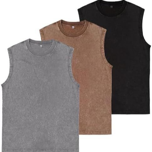 Mens Designer T Shirts Pure Cotton T Shirts American Washed Sleeveless Tank Top Retro Round Neck Heavyweight Casual Vest