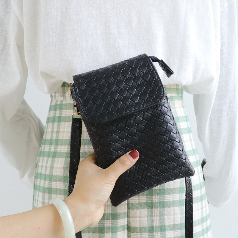 Mini Small 2021 New Korean Version Large Screen Phone for Women Vertical Woven Leather Shoulder Crossbody Bag Coin Purse