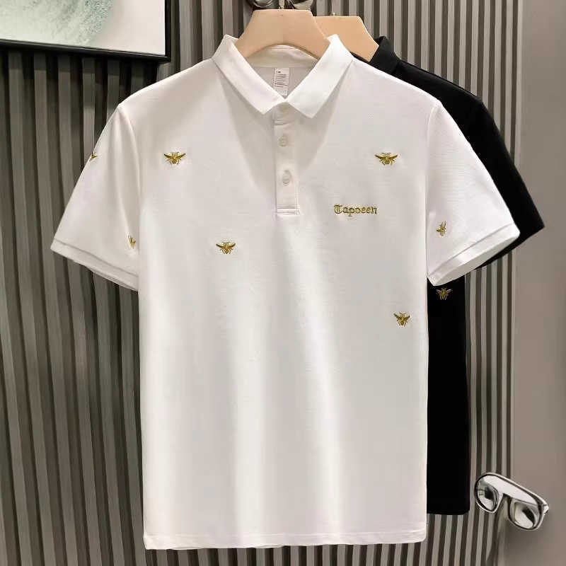 European-style high-end niche embroidered collar light luxury mens T-shirt short-sleeve polo shirt trendy brand stylish and cool mens clothing