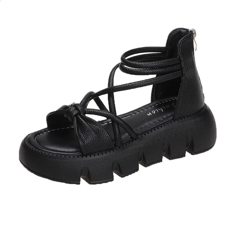 Fashion Woman Gladiator Sandals Ladies Wedge Shoes Female Lace Up Platform Women Cross Straps Boots Thick Bottom 250328