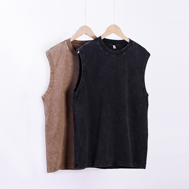 Mens Designer T Shirts Pure Cotton T Shirts American Washed Sleeveless Tank Top Retro Round Neck Heavyweight Casual Vest