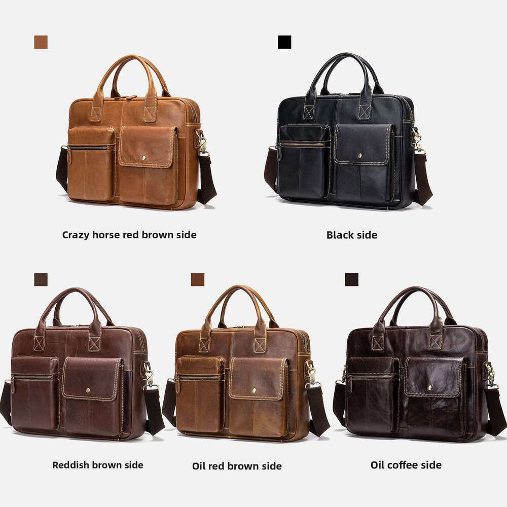 Men Business Genuine Leather Briefcase Retro Top Layer Cowhide Design Stylish Casual Official Handbag Multi-purpose Office Commute Shoulder Bag SENYY