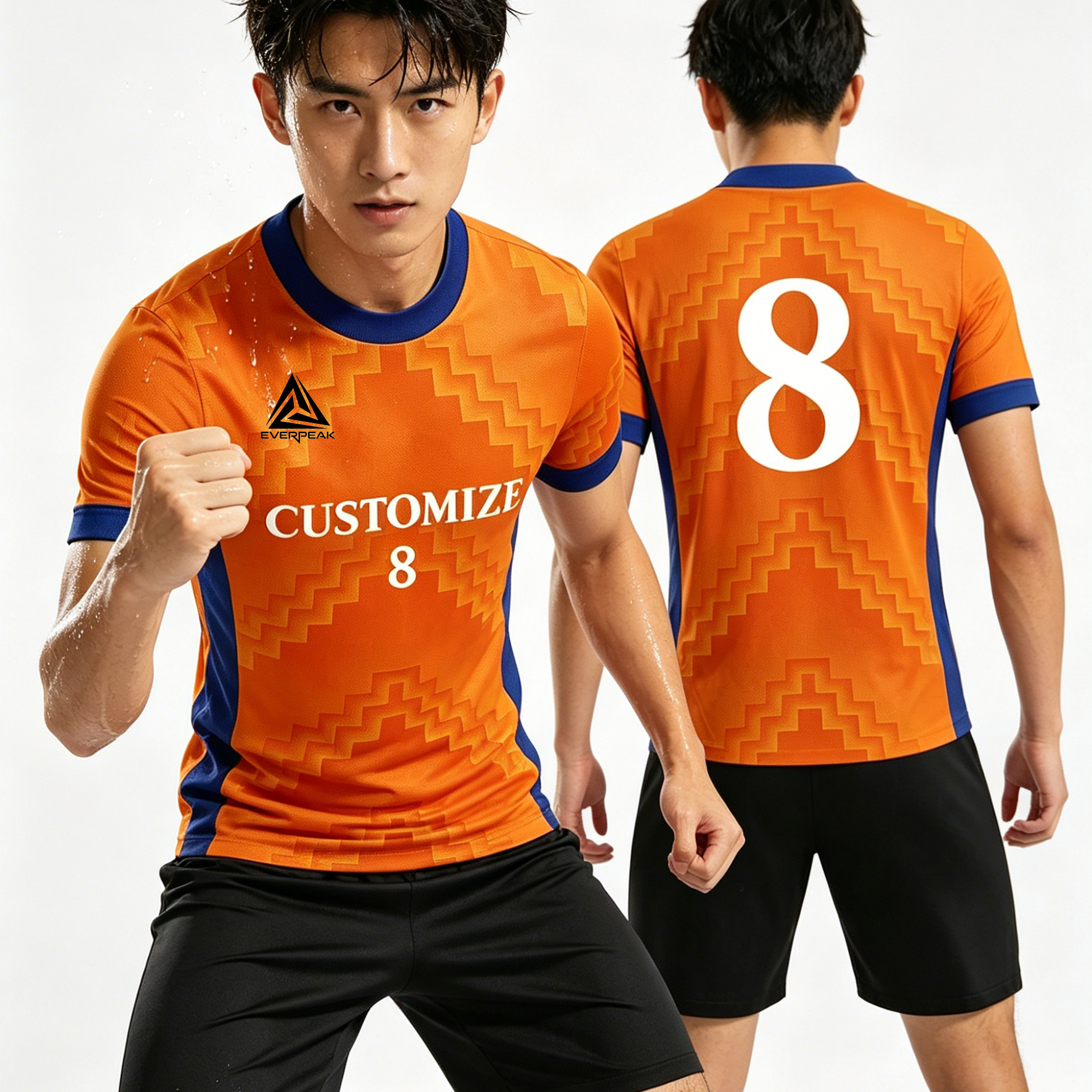 Custom Chevron Wave Soccer Jersey Set Men Quick Dry Football Uniform with Shorts Customizable Team Name Number Logo for Sports - view 4