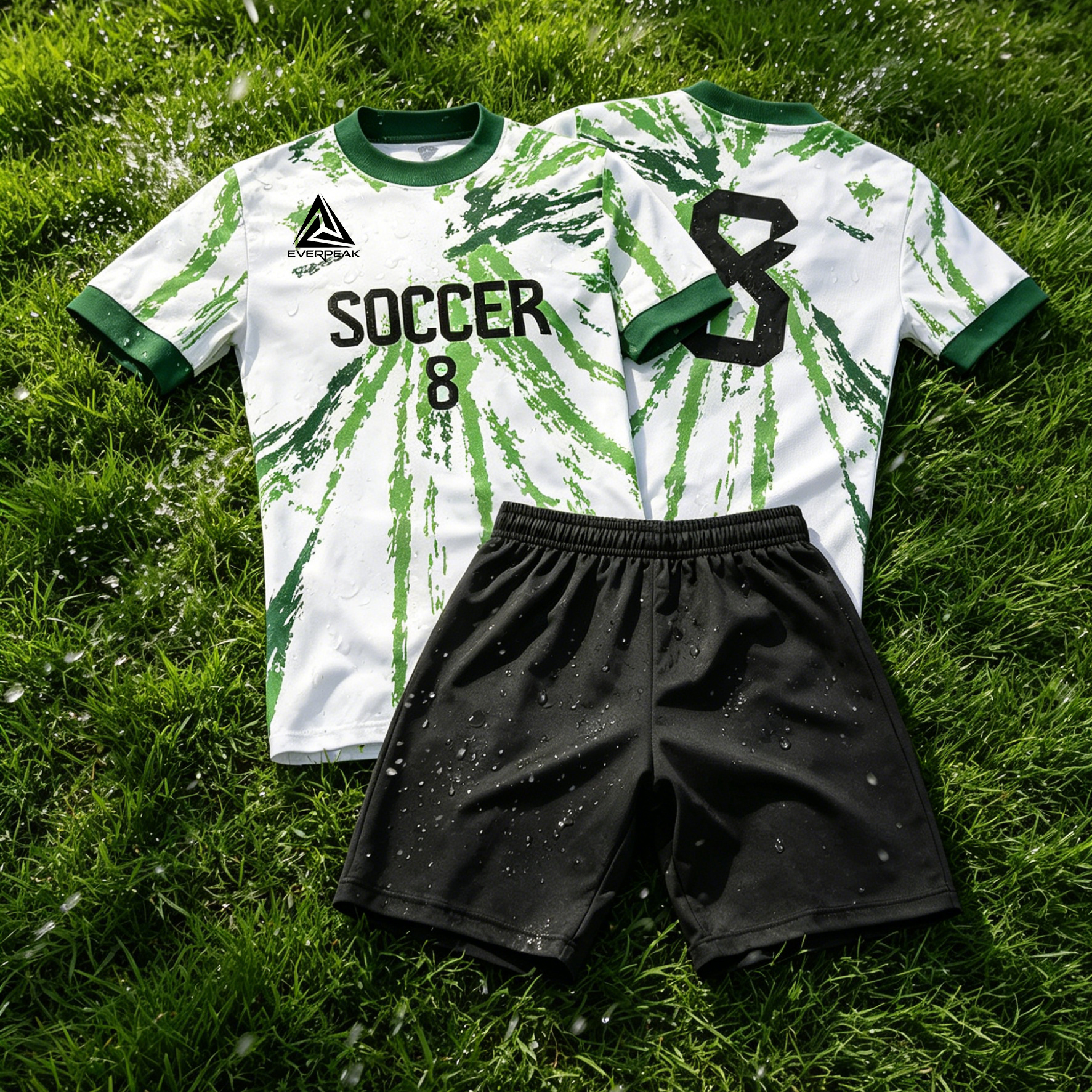 Custom Splash Print Soccer Jersey Set Men Breathable Quick Dry Football Uniform with Shorts Customizable Team Name Number Logo - view 6