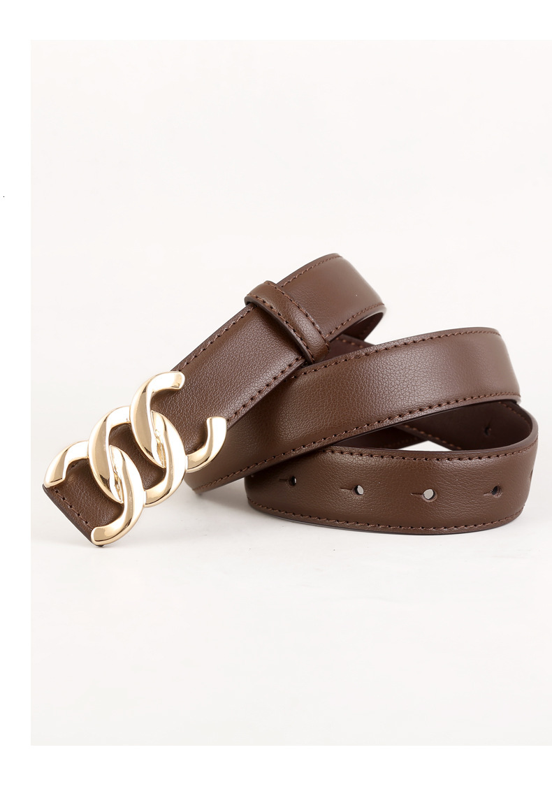 Women's Genuine Leather Belt, Fashion Smooth Buckle Waist Belt with Black Leather Strap and Golden Copper Decorative Buckle - Stylish Accessory for Dr - view 4