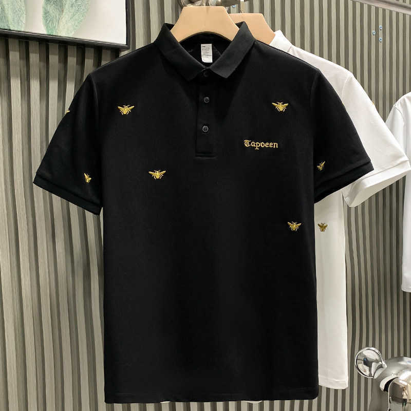 European-style high-end niche embroidered collar light luxury mens T-shirt short-sleeve polo shirt trendy brand stylish and cool mens clothing