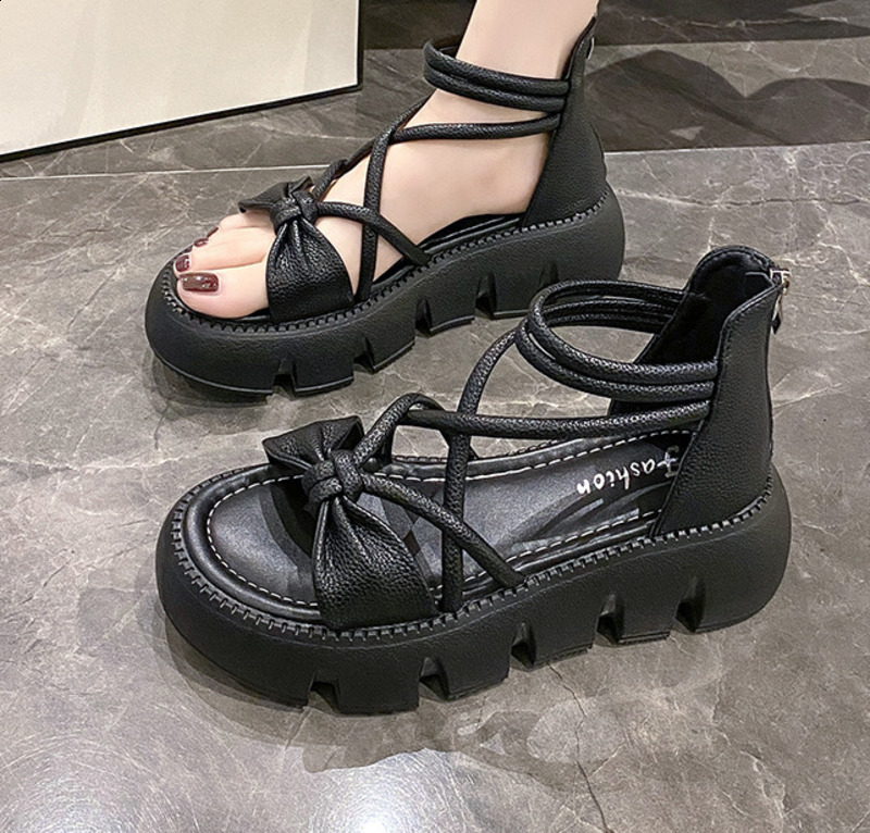 Fashion Woman Gladiator Sandals Ladies Wedge Shoes Female Lace Up Platform Women Cross Straps Boots Thick Bottom 250328