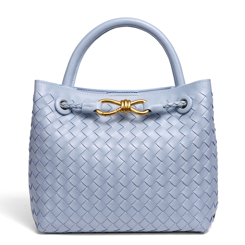 Handmade woven bag horizontal handbag bow design rope buckle large capacity single shoulder diagonal cross women's bag